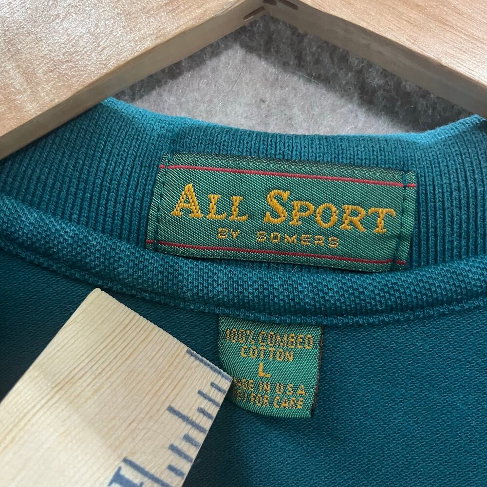 Vintage All Sports By Somers Darby’s Folly Rugby Polo Green Size L Made‎ in USA - Picture 3 of 9